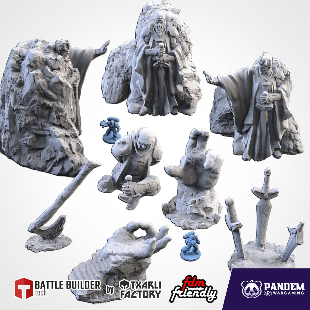 Middle Earth Monuments - Swords full Middle Earth Monuments set of statues, hands, axe and swords with miniatures for scale