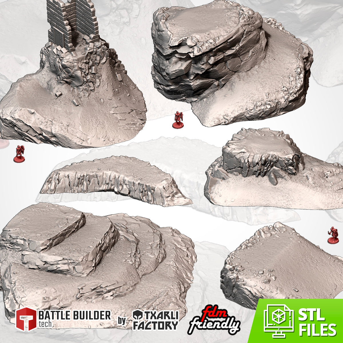 Modern Hills Full Set | all six hills - 3D printed wargaming terrain by Txarli Factory