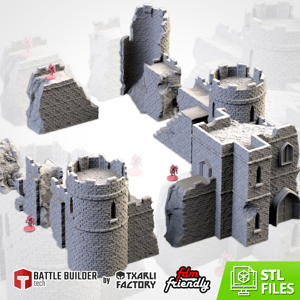 Ruined Castle | full modular set - 3D printed wargaming terrain by Txarli Factory
