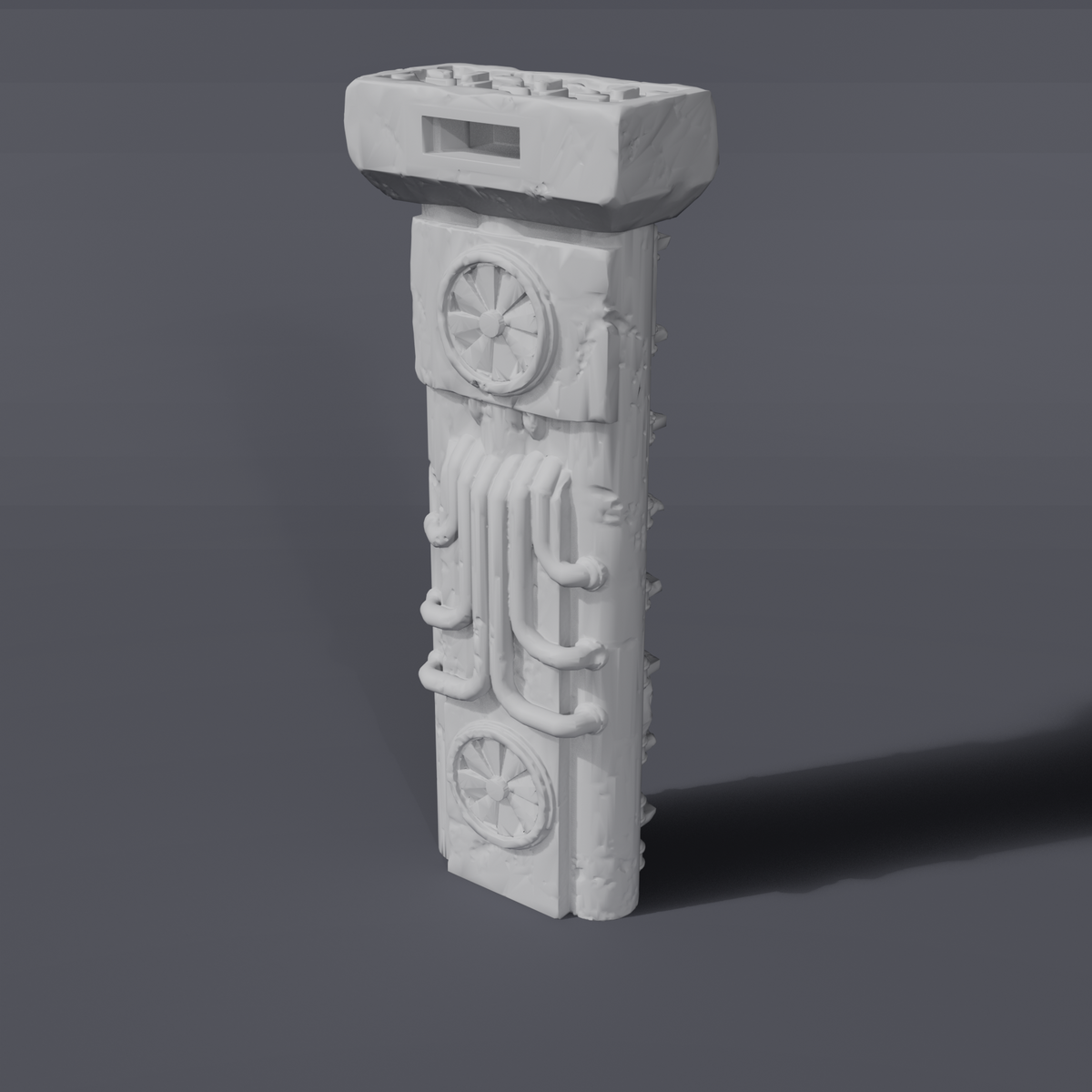 Battlezone Mars - Modular Parts - Ladder grey render of a rectangular vent column with fan grilles and curved pipes
