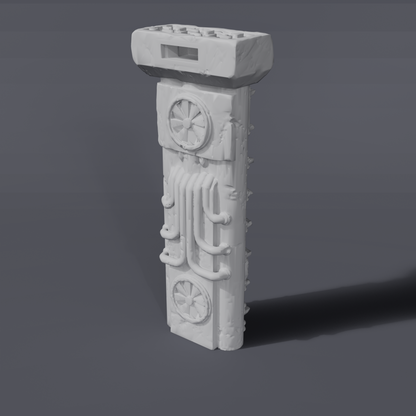 Battlezone Mars - Modular Parts - Ladder grey render of a rectangular vent column with fan grilles and curved pipes