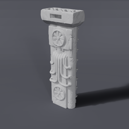 Battlezone Mars - Modular Parts - Ladder grey render of a rectangular vent column with fan grilles and curved pipes