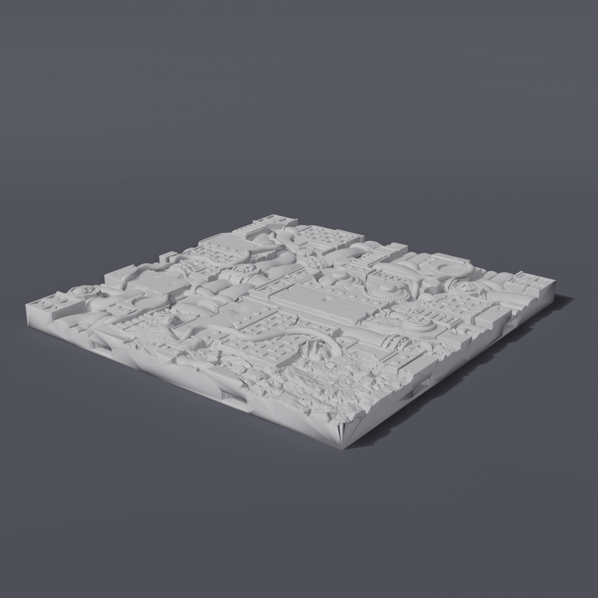 Battlezone Mars - Floor Tiles - Industrial Corner grey render of an industrial deck-plate corner tile with a chamfered edge