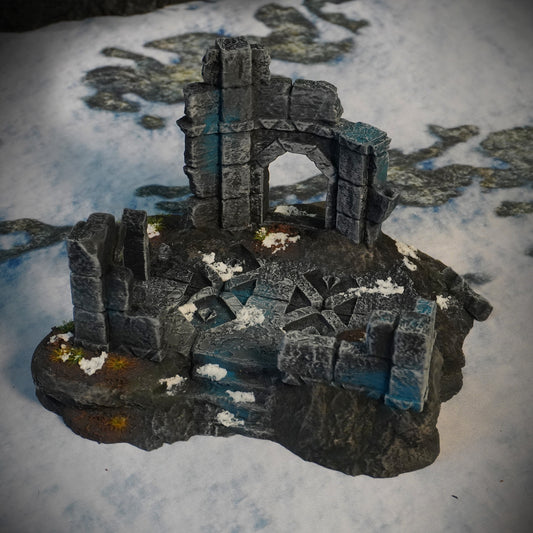 Ruins of Raven Peak - Small Ruin painted photograph of the small ruin with a stone archway and star-motif floor