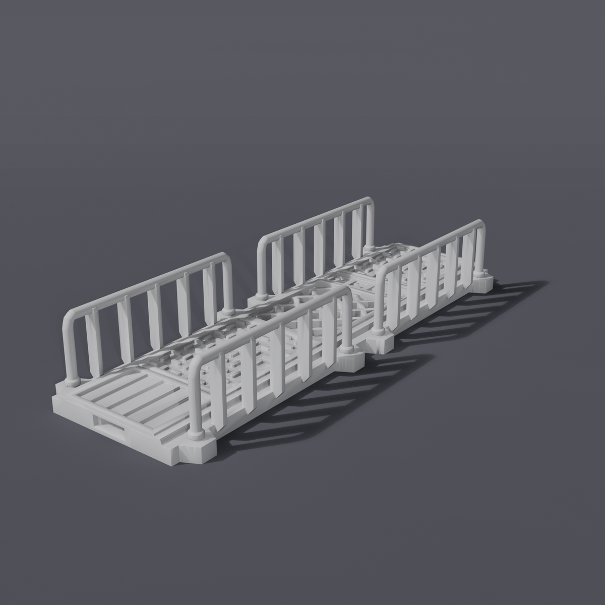 Battlezone Mars - Modular Parts - Large Walkway grey render of a long railed gantry walkway with a grated floor