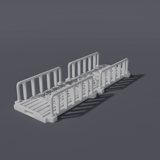 Battlezone Mars - Modular Parts - Large Walkway grey render of a long railed gantry walkway with a grated floor