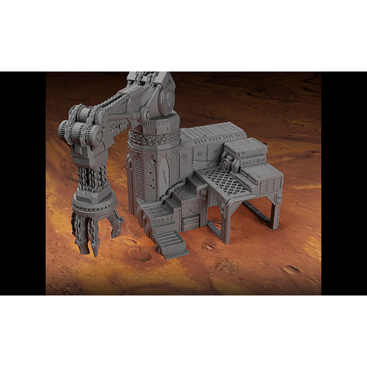 Battlezone Mars - Ironlift Mech Crane grey render of the crane with its grabber arm and chains on an industrial base
