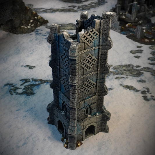 Ruins of Raven Peak - Watch Tower painted photograph of the tall watch tower with lattice windows and battlements