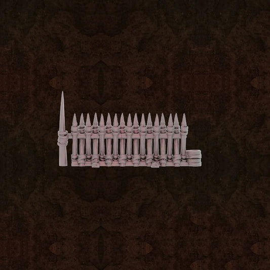 The Nomad Kings - Fences grey render of a spiked palisade fence section