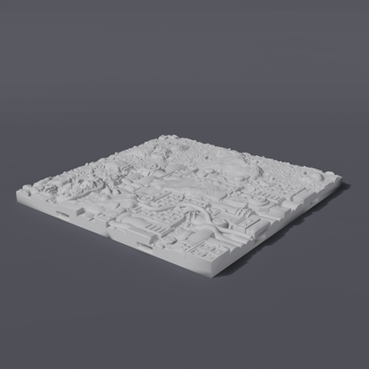 Battlezone Mars - Floor Tiles - Mars Corner grey render of a corner tile of Martian rock meeting industrial deck-plating