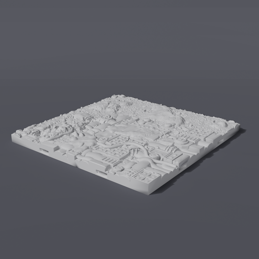 Battlezone Mars - Floor Tiles - Mars Corner grey render of a corner tile of Martian rock meeting industrial deck-plating