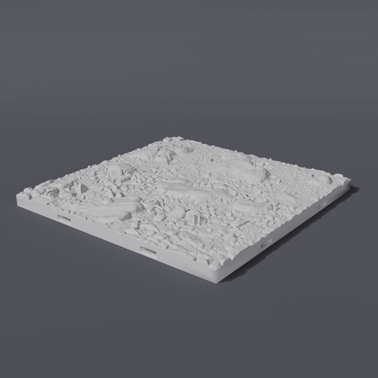Battlezone Mars - Floor Tiles - Mars grey render of a Martian ground tile with rough rocky rubble, boulders and craters