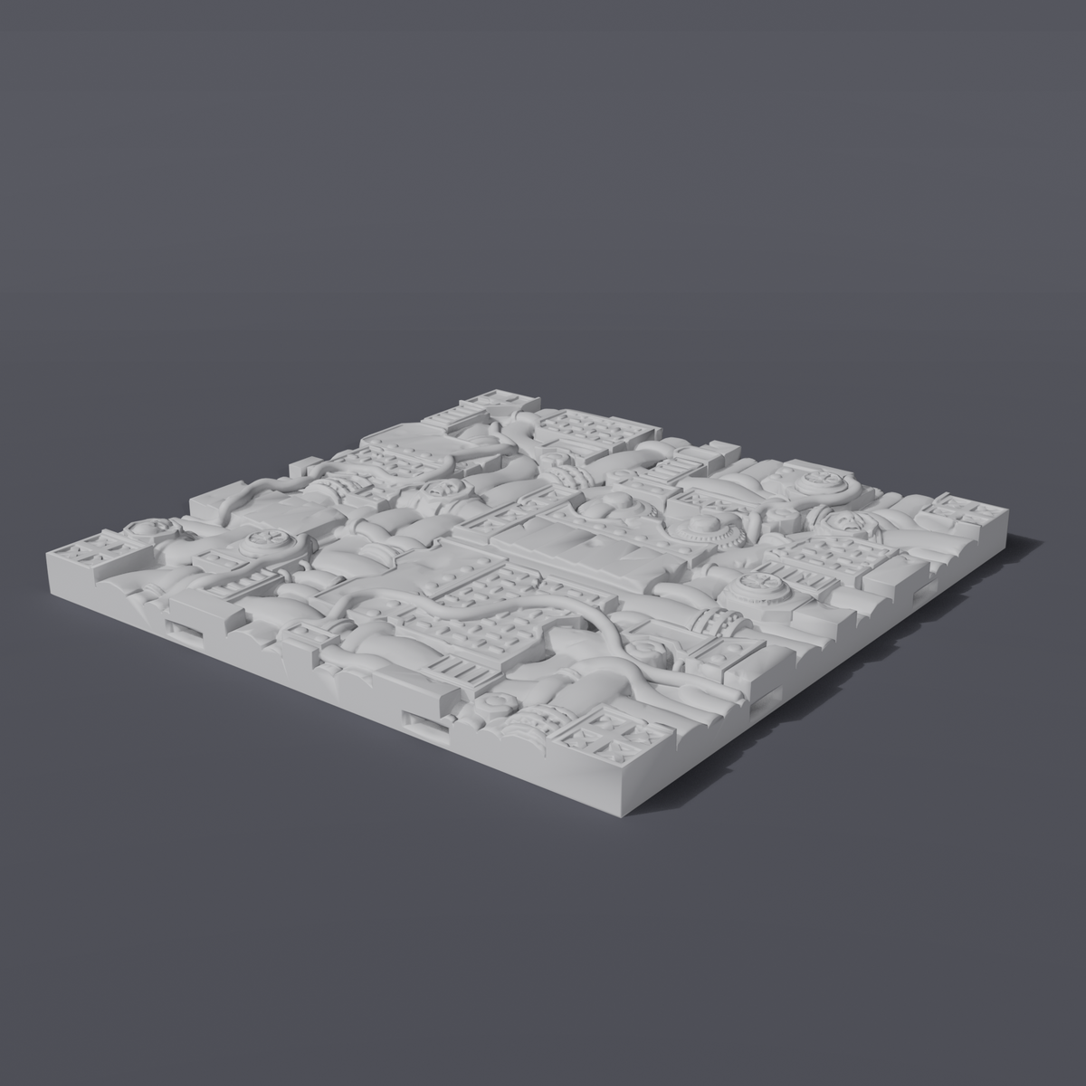 Battlezone Mars - Floor Tiles - Industrial grey render of an industrial deck-plating tile with hatches, grates and rivets