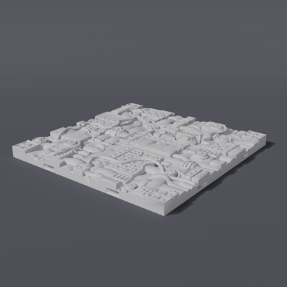 Battlezone Mars - Floor Tiles - Industrial grey render of an industrial deck-plating tile with hatches, grates and rivets