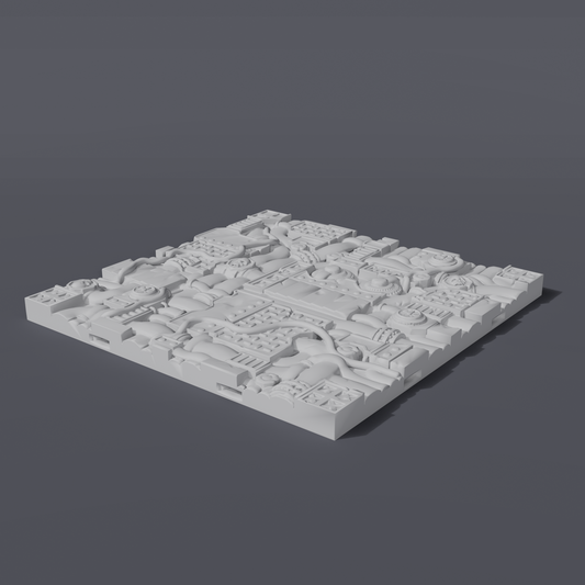 Battlezone Mars - Floor Tiles - Industrial grey render of an industrial deck-plating tile with hatches, grates and rivets