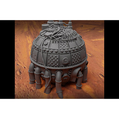 Battlezone Mars - Nova Vault grey render of the domed riveted vault with a top vent, pipe cluster and pipe-leg base