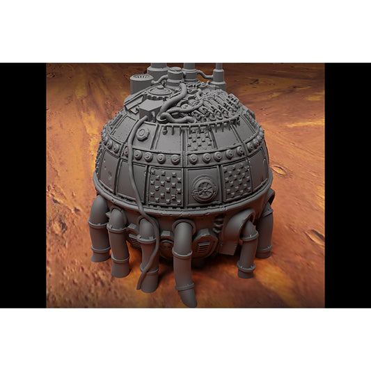 Battlezone Mars - Nova Vault grey render of the domed riveted vault with a top vent, pipe cluster and pipe-leg base