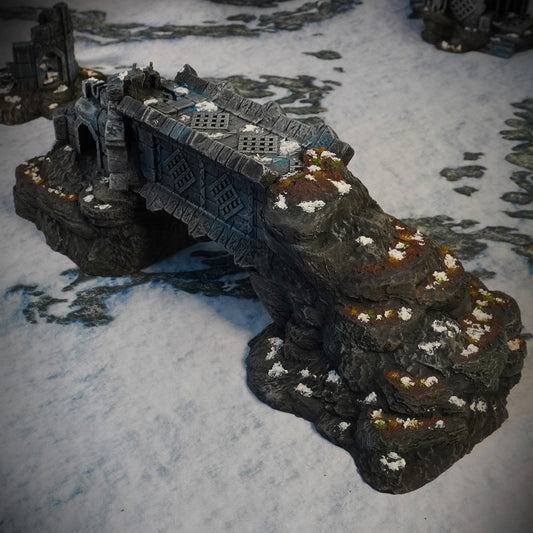 Ruins of Raven Peak - Fallen Tower painted photograph of the collapsed tower lying across a rocky outcrop