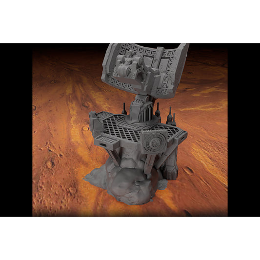 Battlezone Mars - Void Gazer Radar grey render of the radar dish on a pivot mount atop a railed boulder-base platform