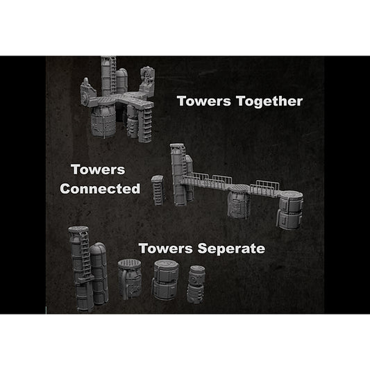 Battlezone Mars - Vapor Forge Towers parts guide diagram showing three ways to assemble the towers