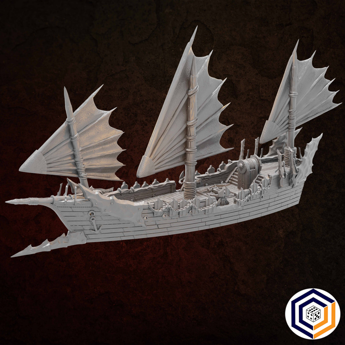 Corsair Coast - Corsair Ship grey render of the ship from the opposite side showing the broadside and deck