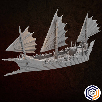 Corsair Coast - Corsair Ship grey render of the ship from the opposite side showing the broadside and deck