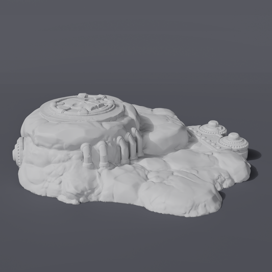 Battlezone Mars - Boulders of Mars grey render of a rocky outcrop with a hatch, pipes and domed canisters