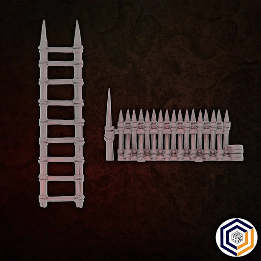 The Nomad Kings - Ladders grey render of a ladder beside a spiked fence section