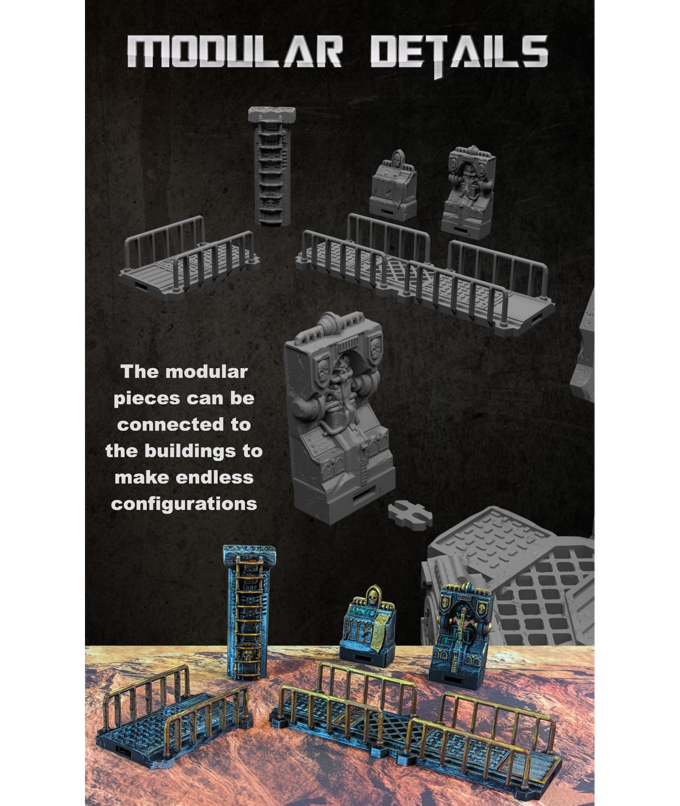 Battlezone Mars - Modular Parts - Large Walkway information card on connecting the modular pieces to the buildings