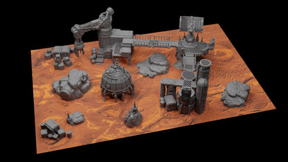 Battlezone Mars - Floor Tiles - Split Mars Industrial coloured render of a sci-fi battlefield on dark Martian tiles