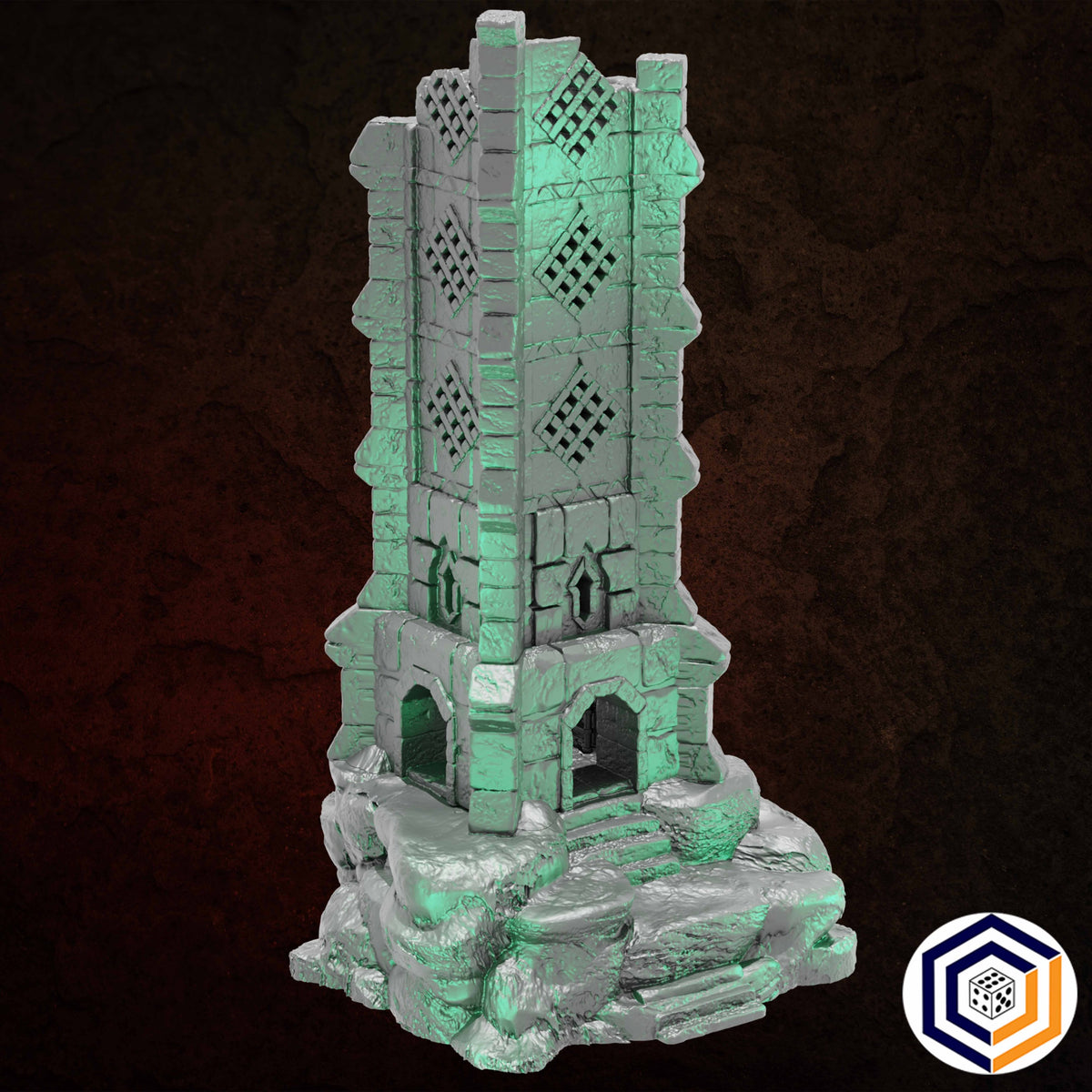 Ruins of Raven Peak - Watch Tower grey render of the watch tower on its rocky base