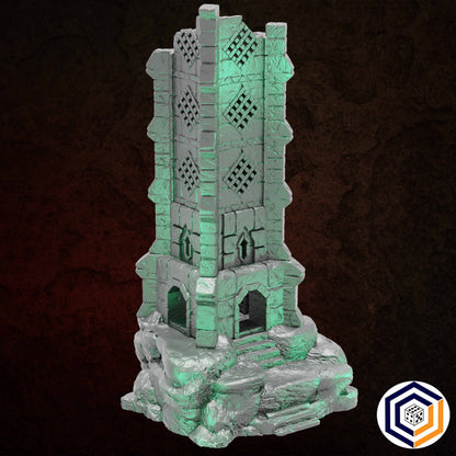 Ruins of Raven Peak - Watch Tower grey render of the watch tower on its rocky base