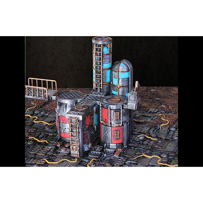 Battlezone Mars - Vapor Forge Towers painted photograph of the finished towers on an industrial deck floor