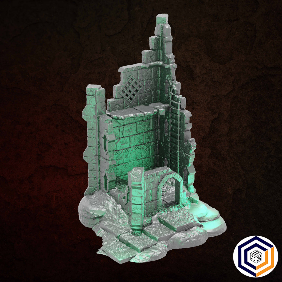 Ruins of Raven Peak - Statue Tower grey render of the tower with its ladder and archway