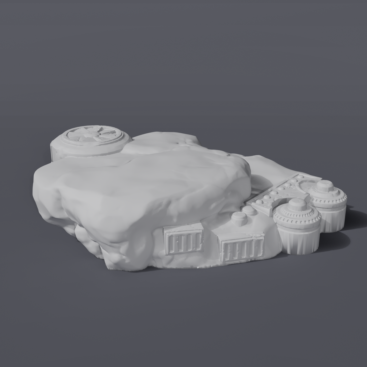 Battlezone Mars - Boulders of Mars grey render of a low boulder mound with a hatch, vents and domed tanks