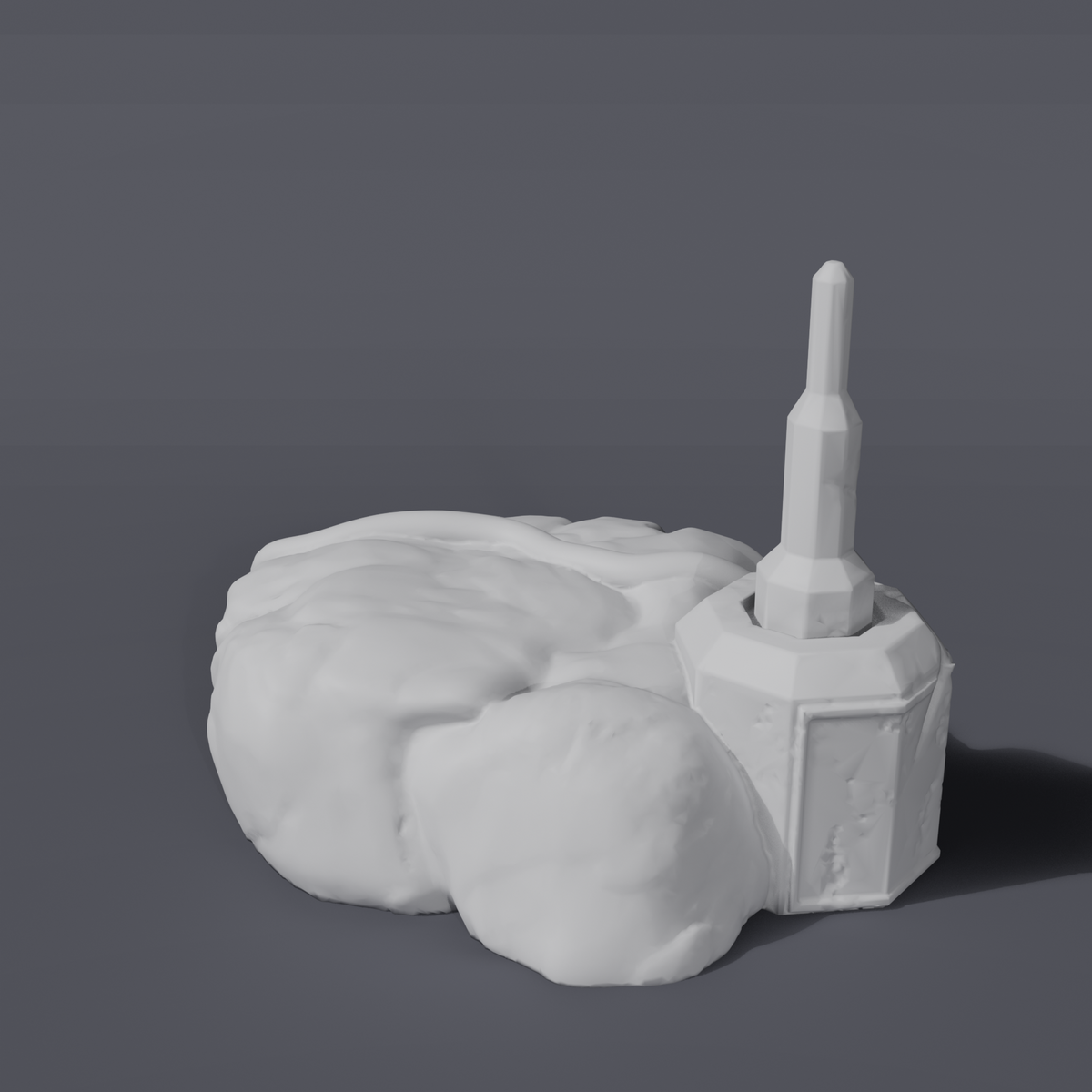Battlezone Mars - Boulders of Mars grey render of a smooth boulder cluster with a machine plinth and spire