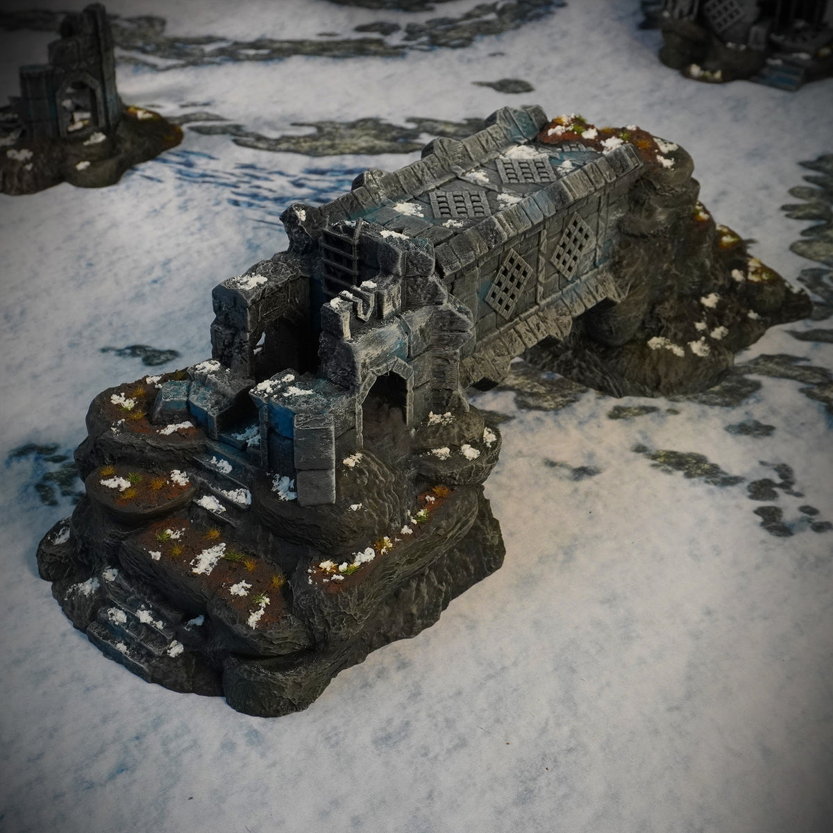 Ruins of Raven Peak - Full Set painted photograph of the Fallen Tower on its rocky base from another angle