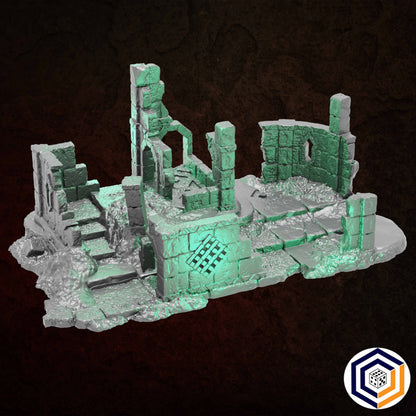 Ruins of Raven Peak - Full Set grey render of the Large Ruin with its stepped floor