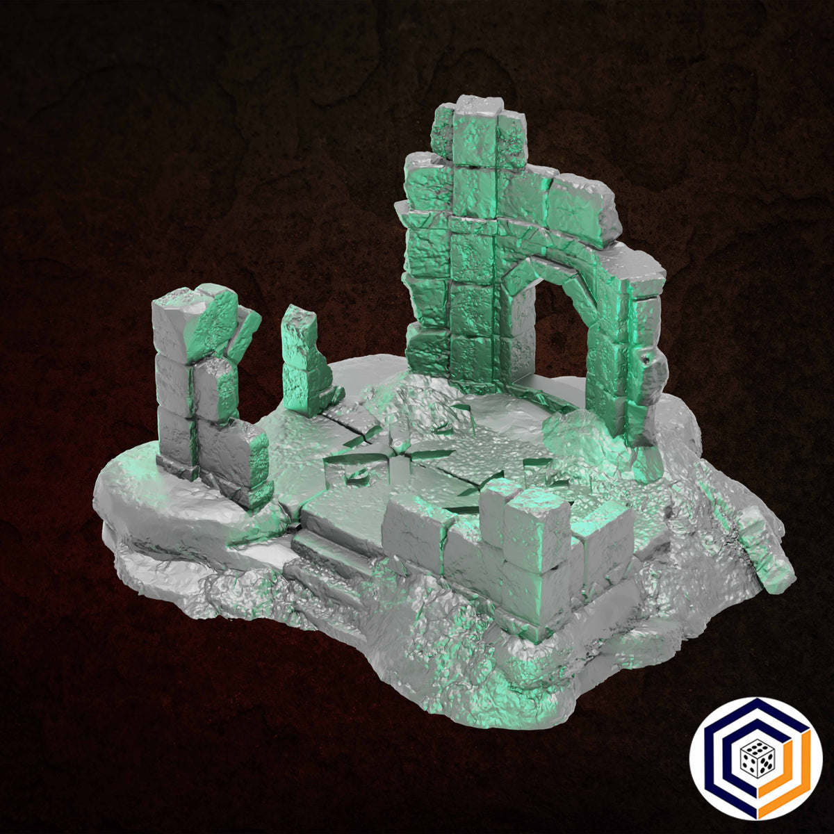 Ruins of Raven Peak - Full Set grey render of the Small Ruin archway and floor from another angle