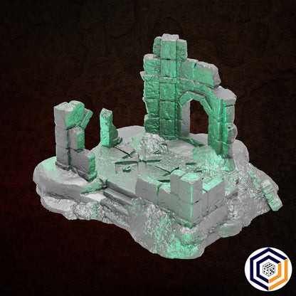 Ruins of Raven Peak - Full Set grey render of the Small Ruin archway and floor from another angle